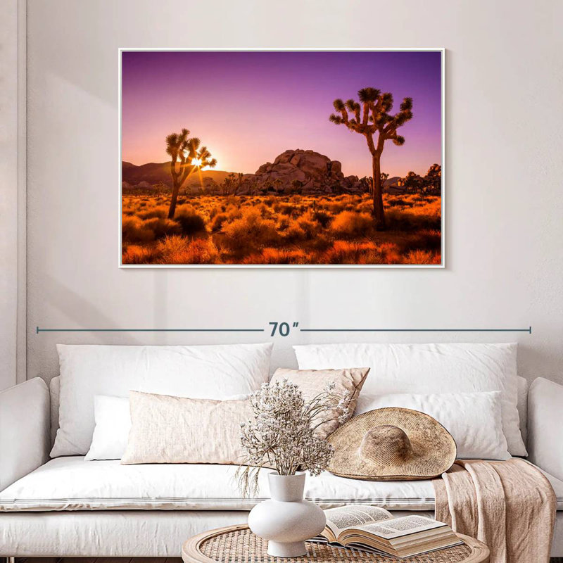 Arbres Joshua ensoleillés, Cadre flottant blanc, 46 po x 31 po
