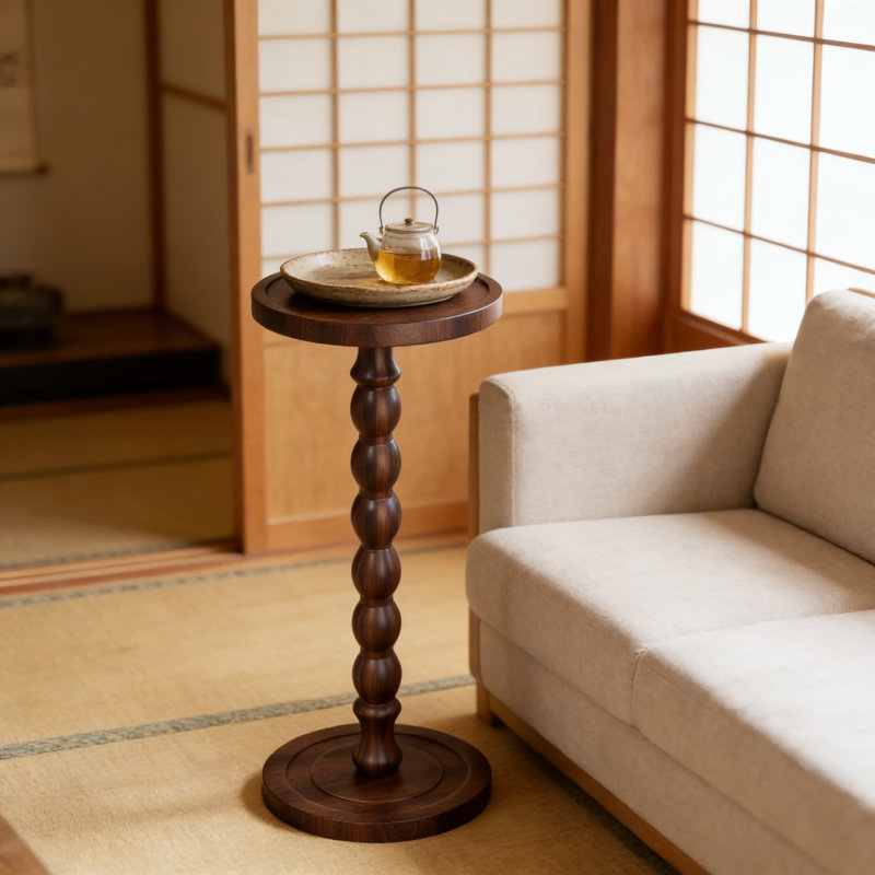 Table d'appoint ronde en bois d'hévéa massif avec plateau concave, table d'appoint moderne pour le salon, la chambre à coucher, le bureau et les petits espaces