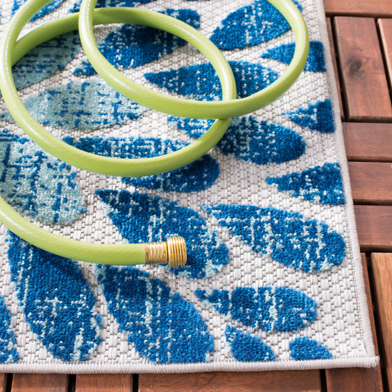 Kellems Indoor/Outdoor Grey/Royal Blue Rug, Rectangle 91 x 152cm