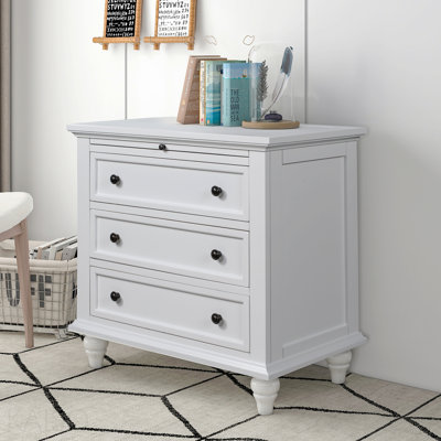 Table de chevet 27,6 "avec plateau coulissant, 3 tiroirs - peint