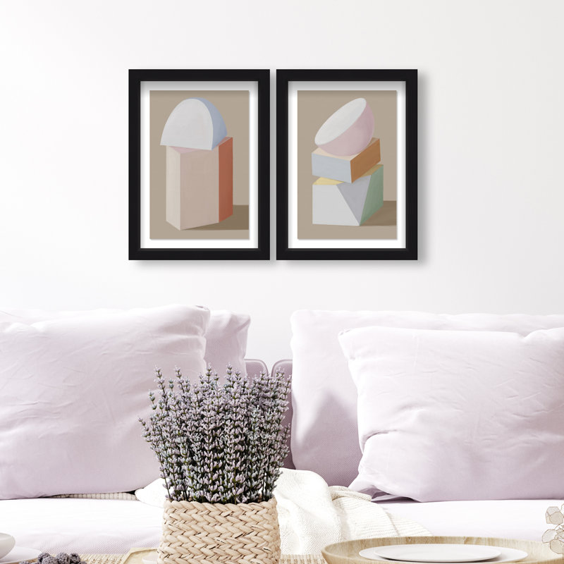 Sculptural Set Shadowbox Abstract Print by Oliver Gal, Black Frame, 10 x 15, 11.5"H x 16.5"W, Black Shadowbox