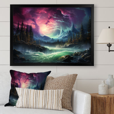 Northern Lights Aurora Cascade - Landscapes Canvas Prints