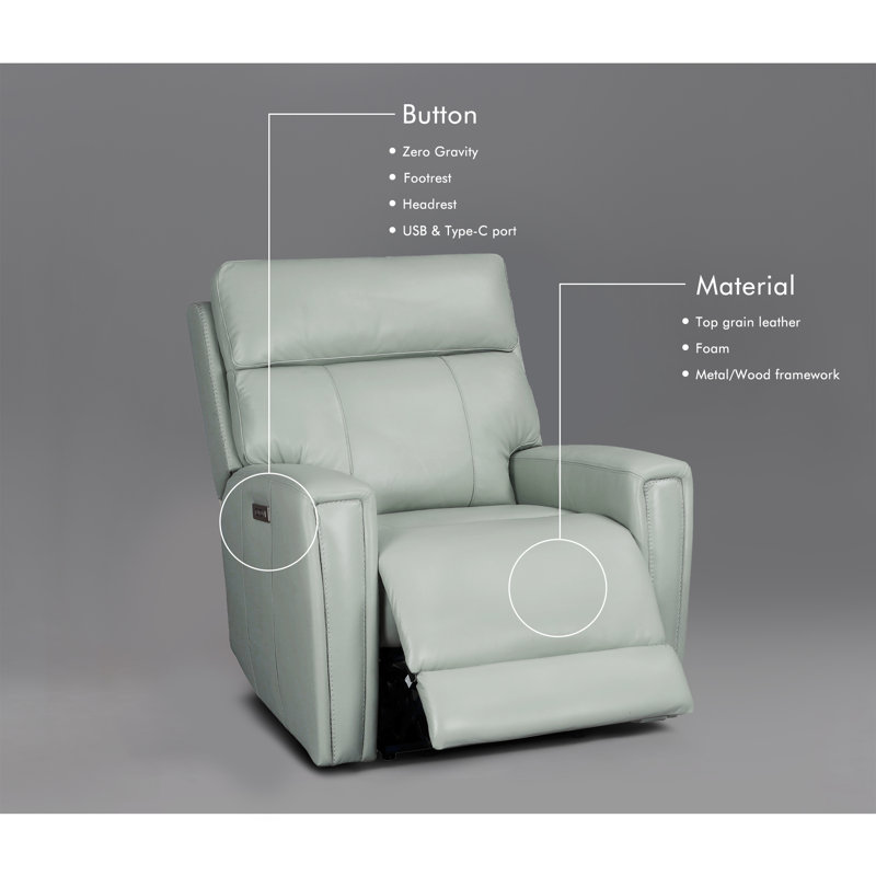 Ruddie Dual-Motor Recliner Sofa 37" Genuine Leather Power Zero Gravity Reclining Couch with USB&USB-C Port
