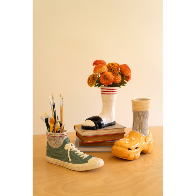  Vase en céramique Sneaker & Socks H 5,5 po - Décoration décorative vernie multicolore (ensemble de 2)