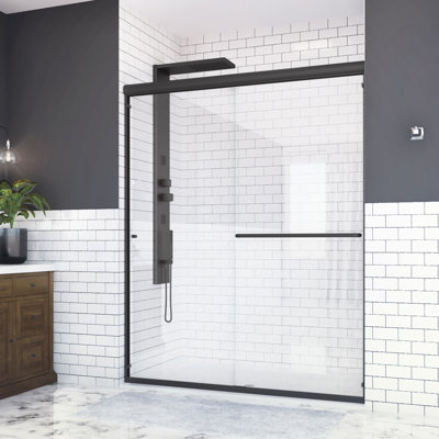 Distinctive 60 in. W x 70.5 in. H Sliding Bypass Semi-Frameless Shower Door in Matte Black w/ 1/4 in. Thick Clear Glass