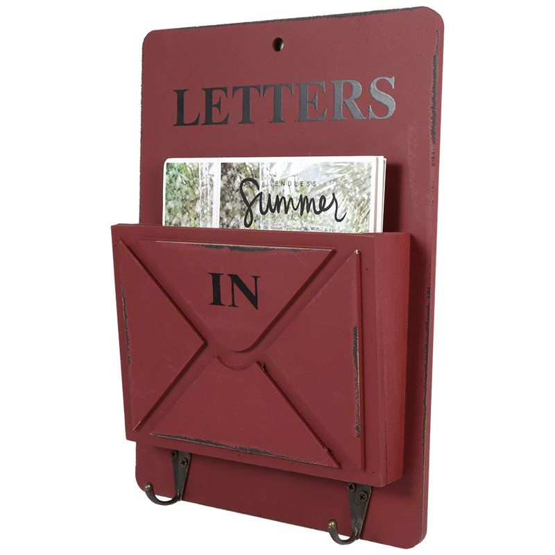Porte-courrier mural en bois avec crochet, rangement et porte-clés, décoration créative pour la maison (rouge)., Red