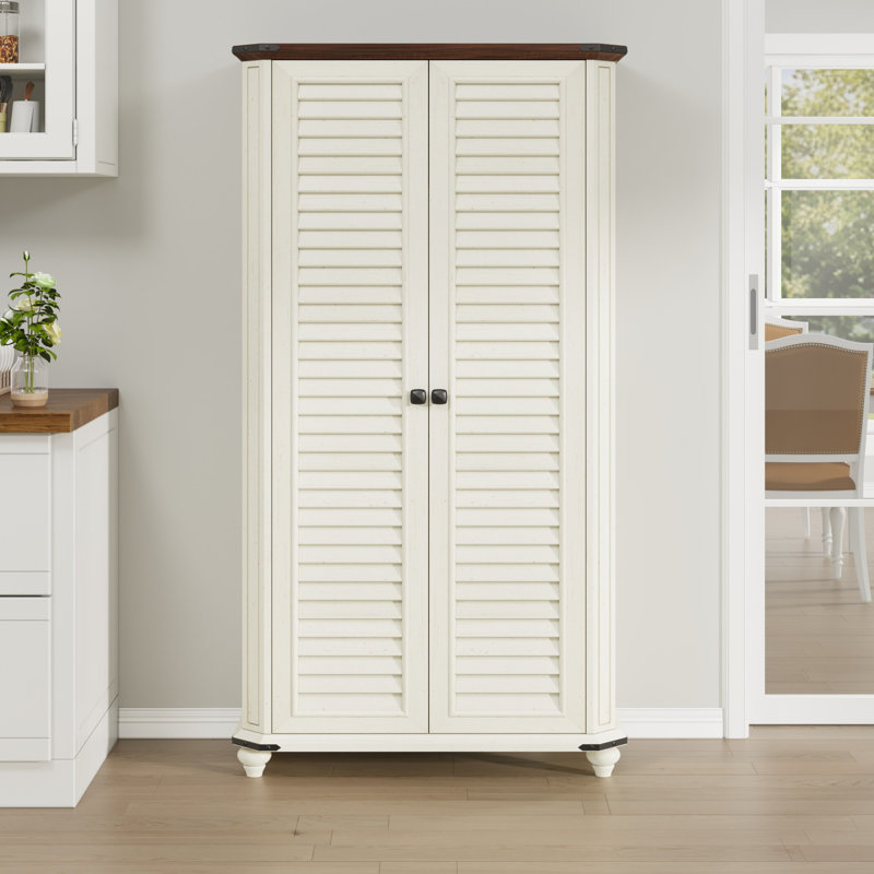 67" Farmhouse Kitchen Pantry Storage Cabinet With 2 Doors, Adjustable Shelf