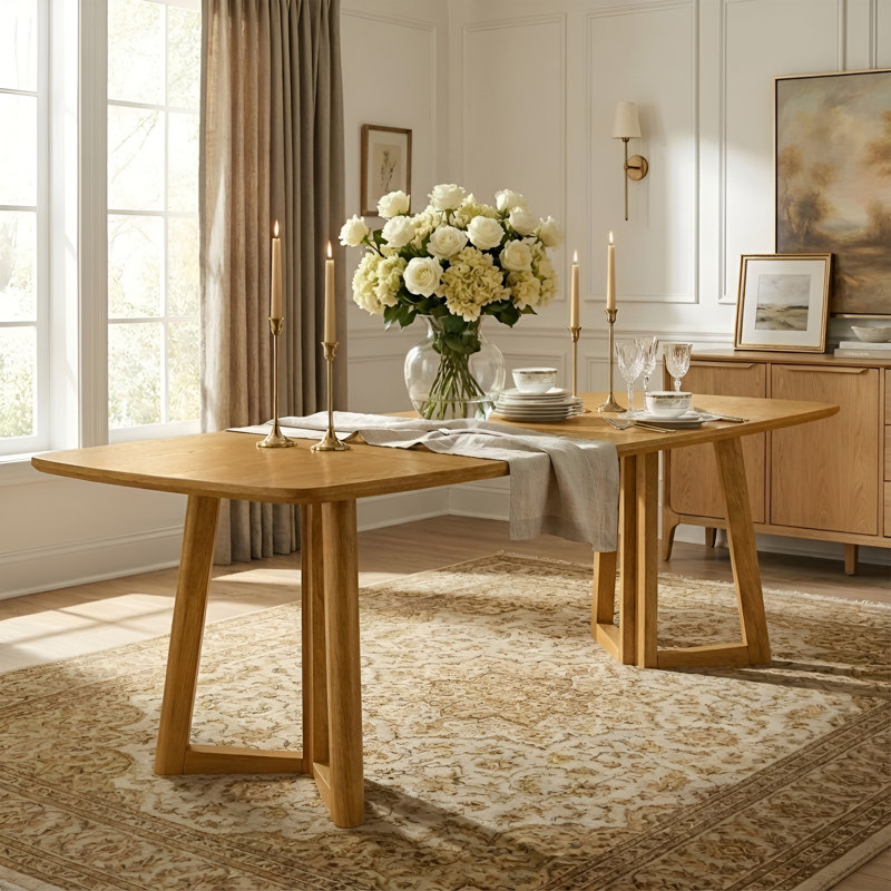 Rectangular Dining Table With Solid Wood Legs, Farmhouse Dining Table For Kitchen/Dining Room/Guest Room, Natural