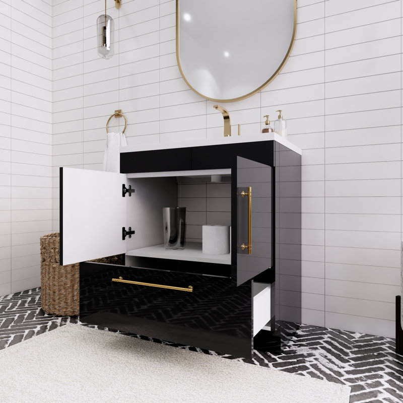 Meuble-lavabo simple Spring, Lustre noir, 30"