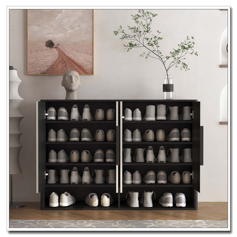 Armoire à chaussures avec 4 portes, Noir, jaune clair