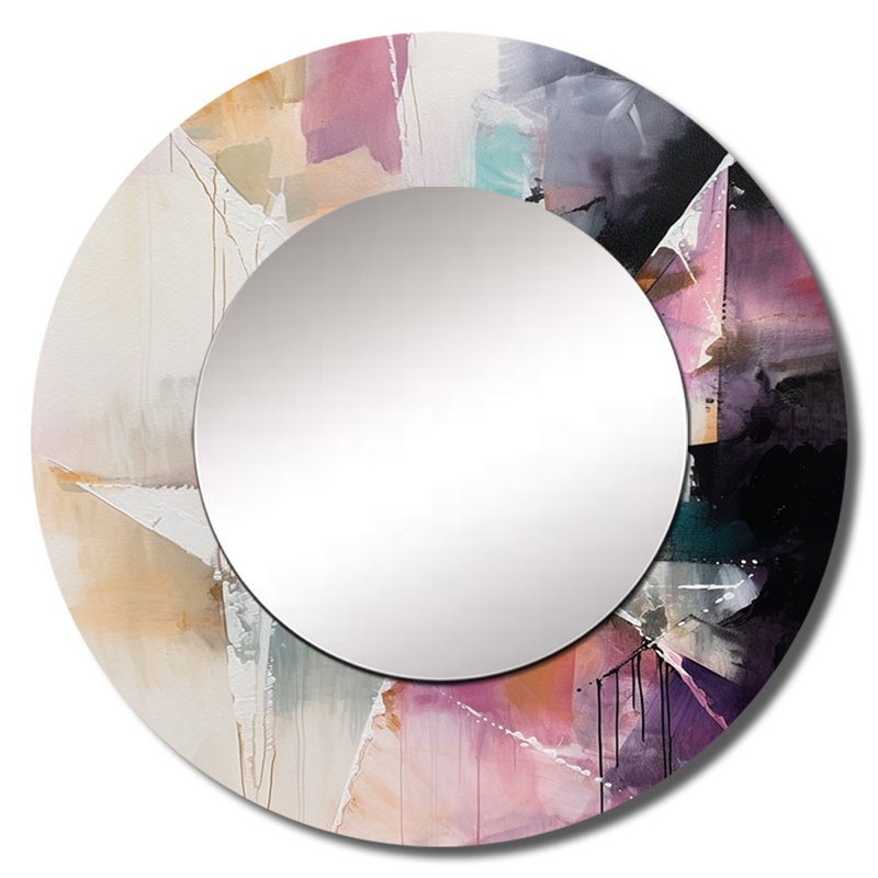 Perscilla Purple Language Of Lines II - Geometric Large Wall Mirror, Purple Round Unique Mirror, Printed Metal Art, 23" x 23"