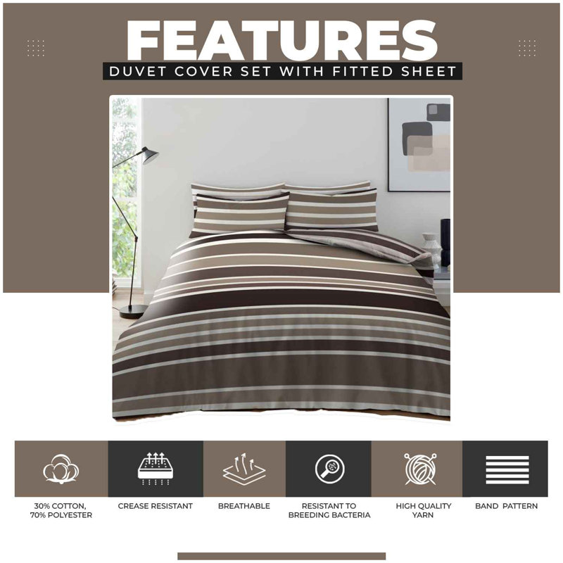 Cotton Blend Geometric Duvet Cover with Pillowcases, Double Duvet Cover + 2 Standard Pillowcases