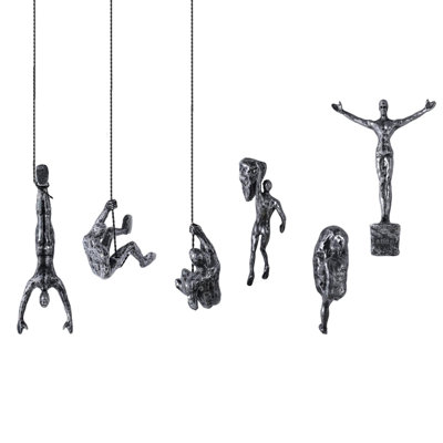 Set of 6 Climbing Men Wall Art Decor Sculpture