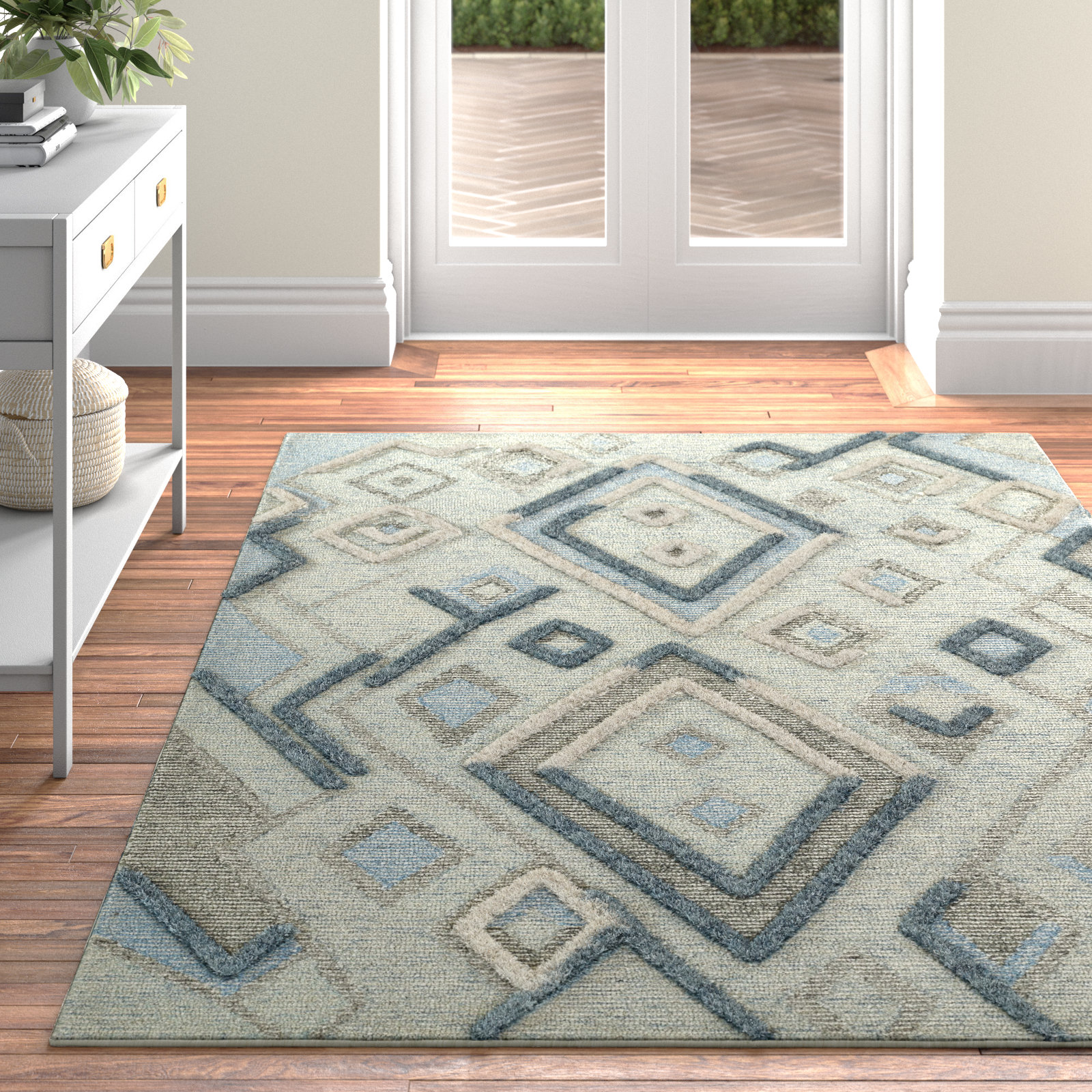 Cheryl Blue Hand-Tufted Wool Moroccan Rug, Rectangle 5' x 8'