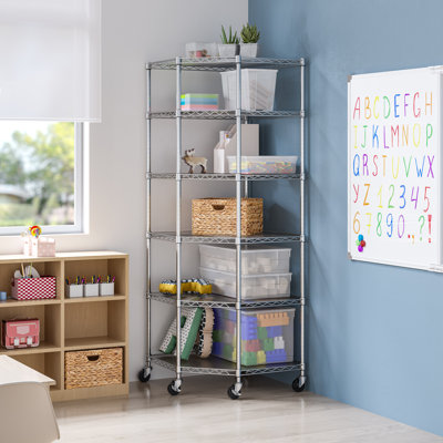 28'' W Corner Steel Adjustable Height Shelving Unit with Wheels