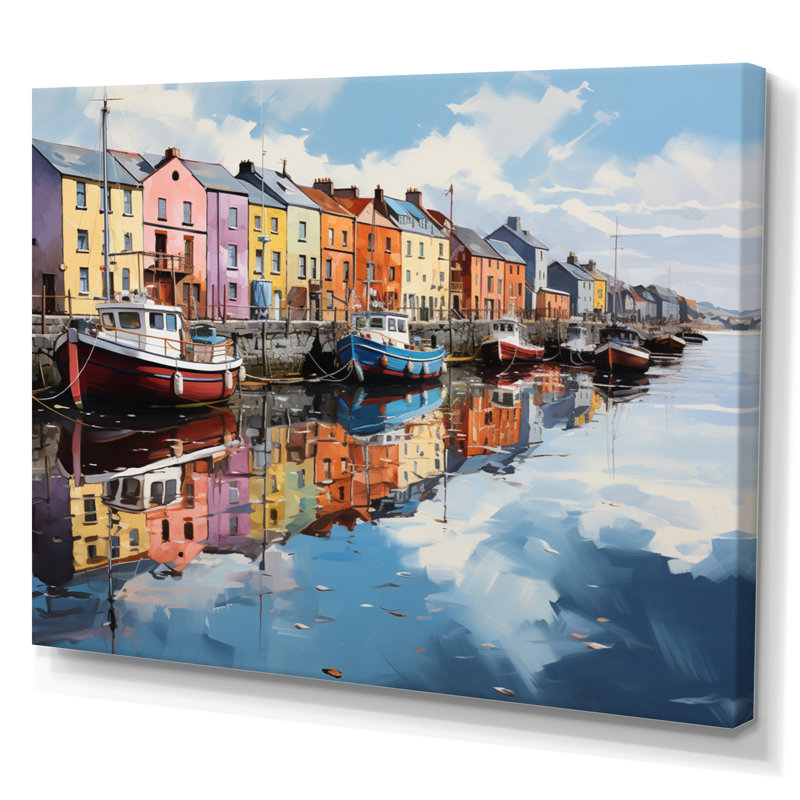 «Ireland Harbor Reflectionsan Acrylique I», reproduction encadrée, H 16 po x l 32 po x P 1 po, Toile tendue