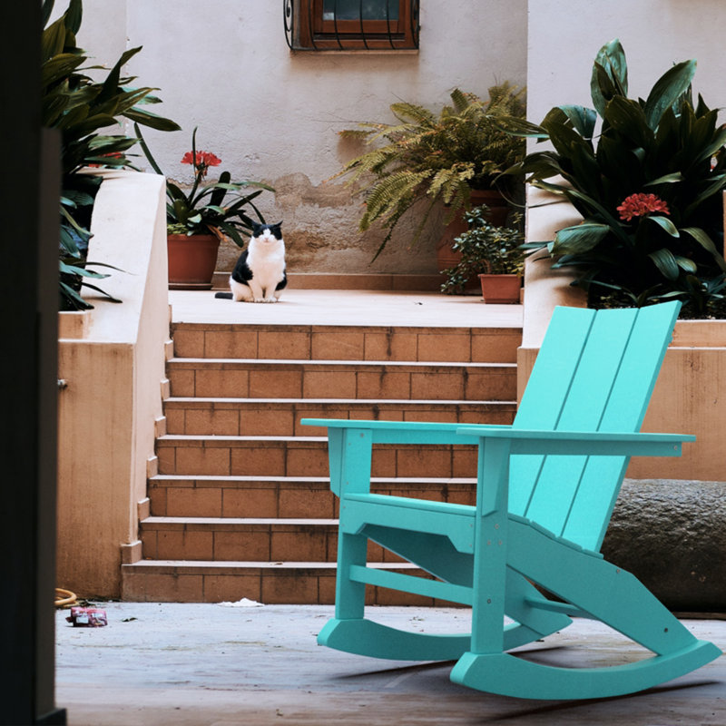 Shabaz Outdoor Rocking Plastic Chair, Blue
