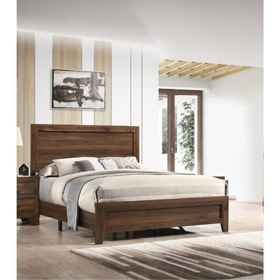 Beautiful 1pc Panel Bed Brown Cherry Finish Wooden Contemporary Bedroom Furniture