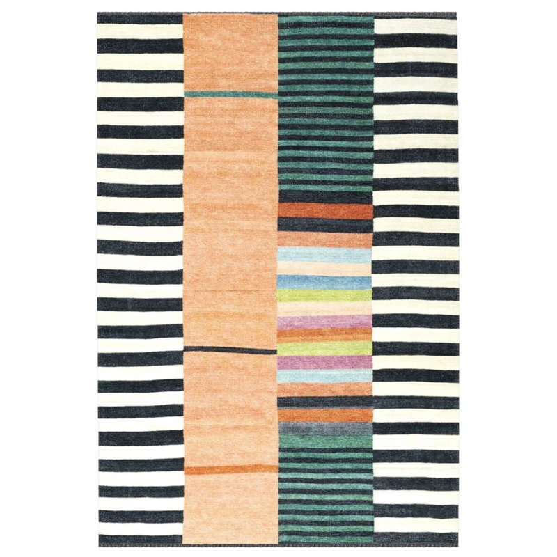 Cieanna Striped Brown Multicolored Machine Woven Cotton Polyester Area Rug, Rectangle 3'4" x 6'7"