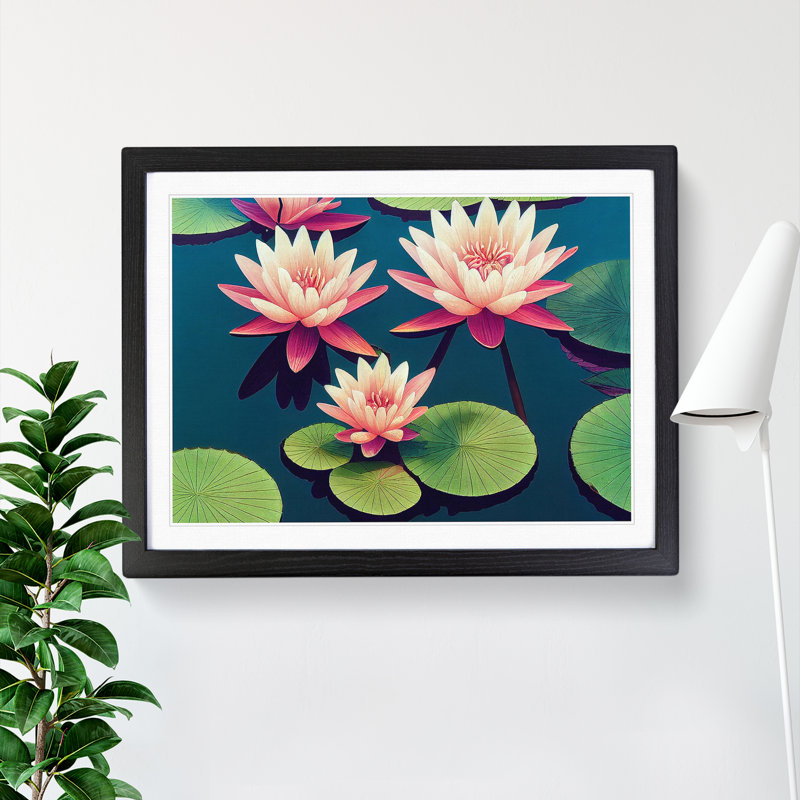 Spectacular Water Lily Flowers - Framed Print, Black, 46cm H x 64cm W x 2cm D