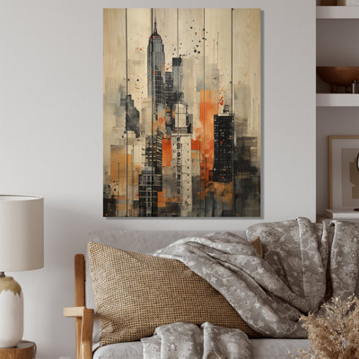 Minimalisme orange gris, rythme urbain II sur bois