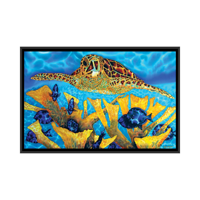 Hawksbill & Tangs par Daniel Jean-Baptiste - reproduction d'art, Toile avec cadre noir, H 18 po x l 26 po x P 1,5 po, Non mat