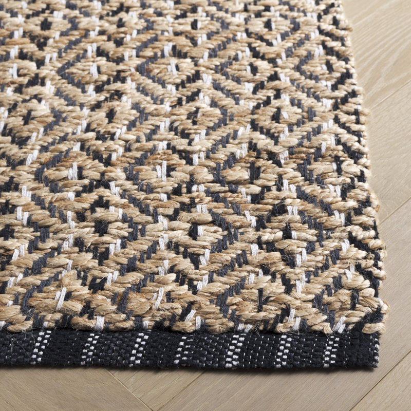 Natural Fiber 661 Flatweave Jute/Cotton Geometric Rug in Natural/Black/Ivory/Dark Gray, Runner 2'3" x 8'