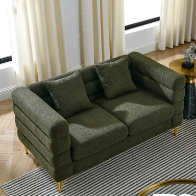 60inch 2 Seater Sectional , Deep Seating Comfort, Streamline Modern Look, Pillows, Solid Wood And Metal For Bedroom Seating, Frame Legs Office Setup Enhancement