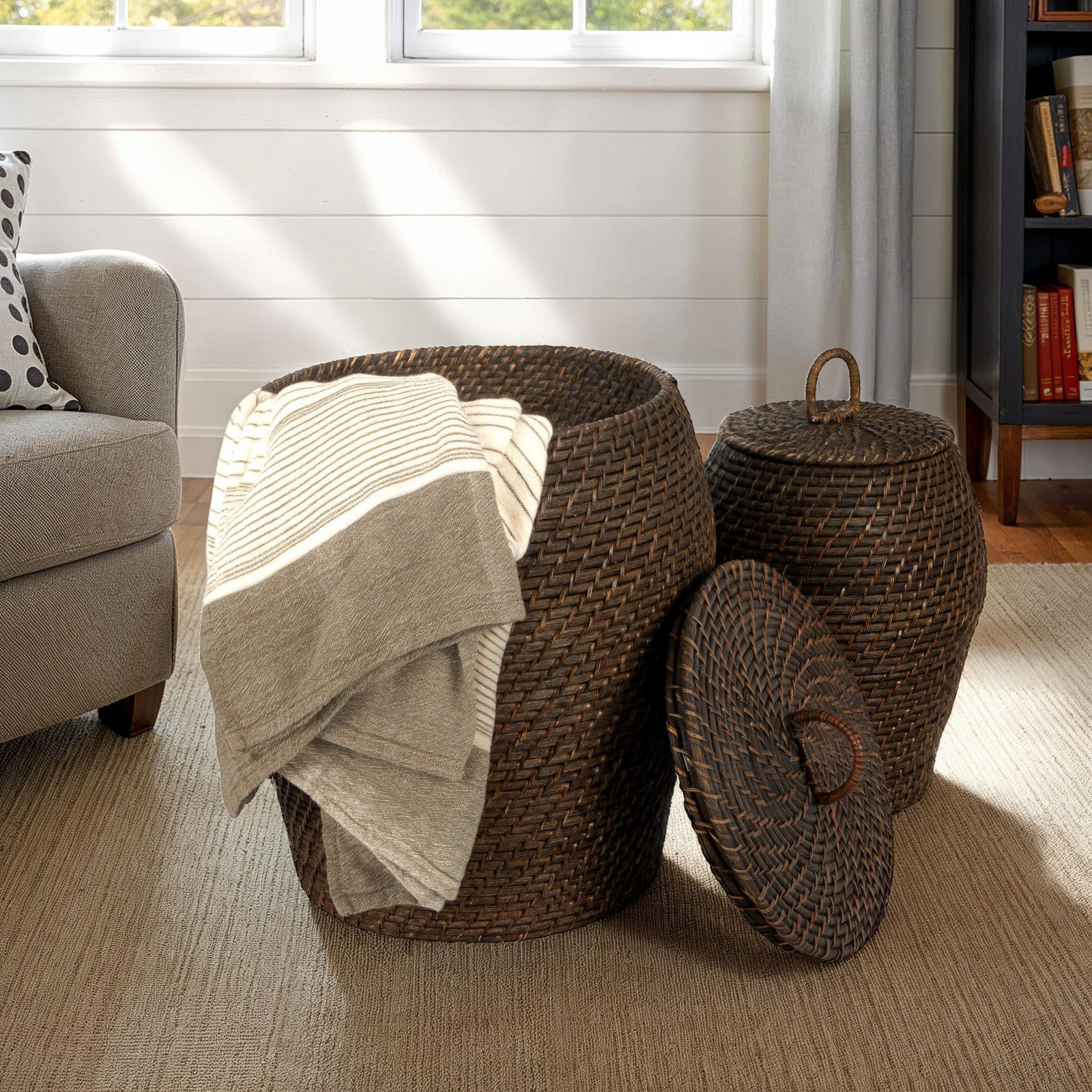 Coastal Rattan Decorative Basket, Black