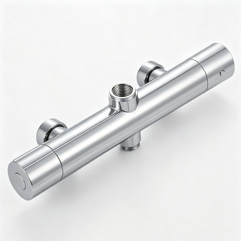 Wall Mounted Thermostatic Shower Mixer Tap, Anti Scald Protection, Chrome Plated Shower Faucet with Round Upper and Lower Outlets