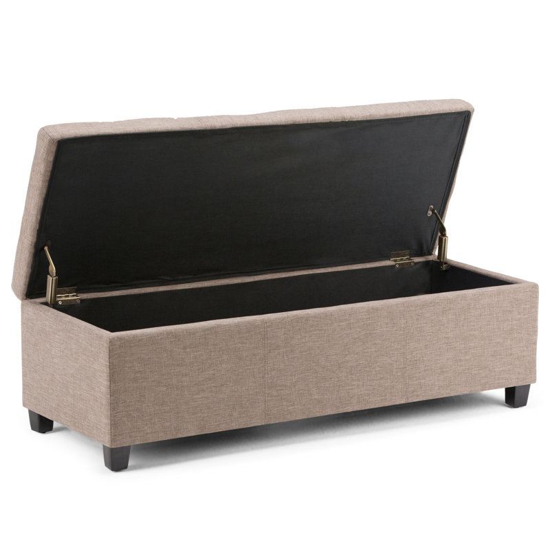 Banc de rangement avec repose-pieds rectangulaire rectangulaire en tissu d'aspect lin avec mousse à haute densité Avalon