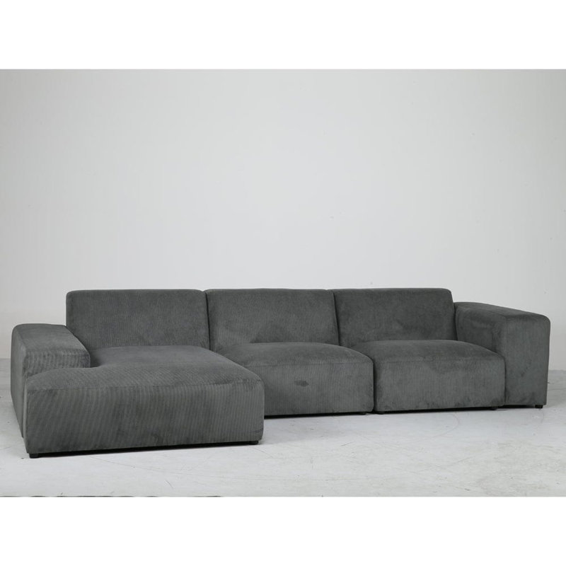 Cadle 4 Seater Corduroy Sofa & Chaise, Grey