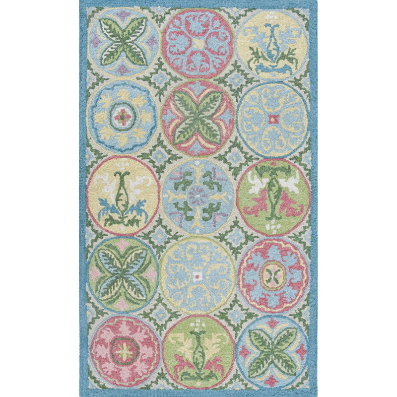 Mosaic Tiles Handmade Hand Tufted Wool Pastel Rug, Rectangle 3' x 5'