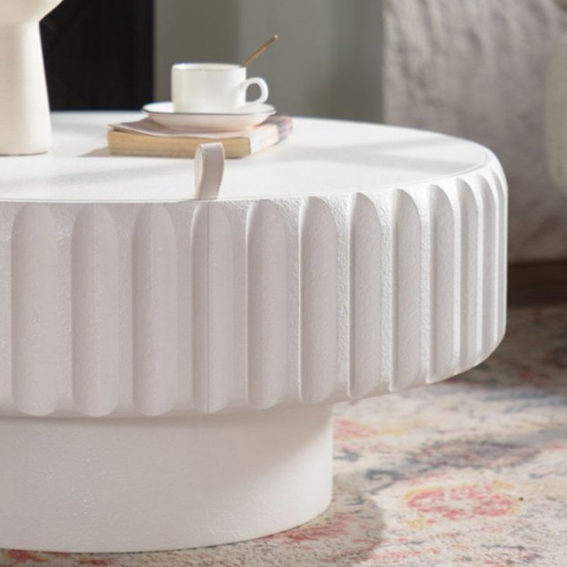 Table de rangement ronde cannelée avec couvercle amovible