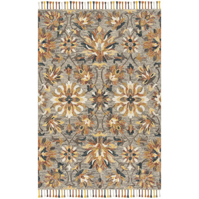 Tapis floral gris / brun en laine touffeté à la main Edvardo