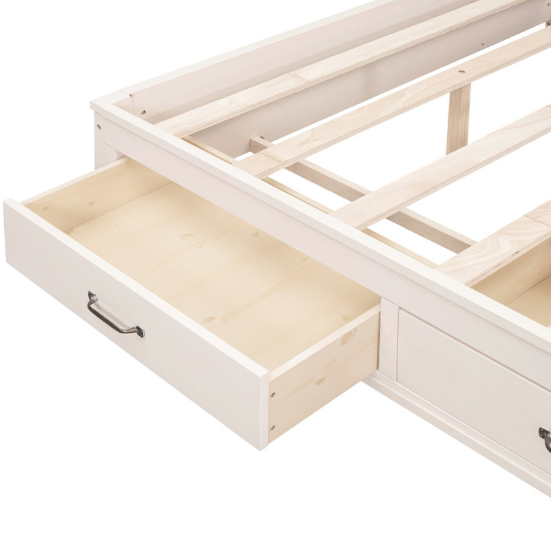 Lit de jour pleine grandeur en bois blanc avec 3 tiroirs de rangement, une tablette et un espace de chargement pour une chambre à coucher à la fine pointe de la technologie avec abri pratique et élégant