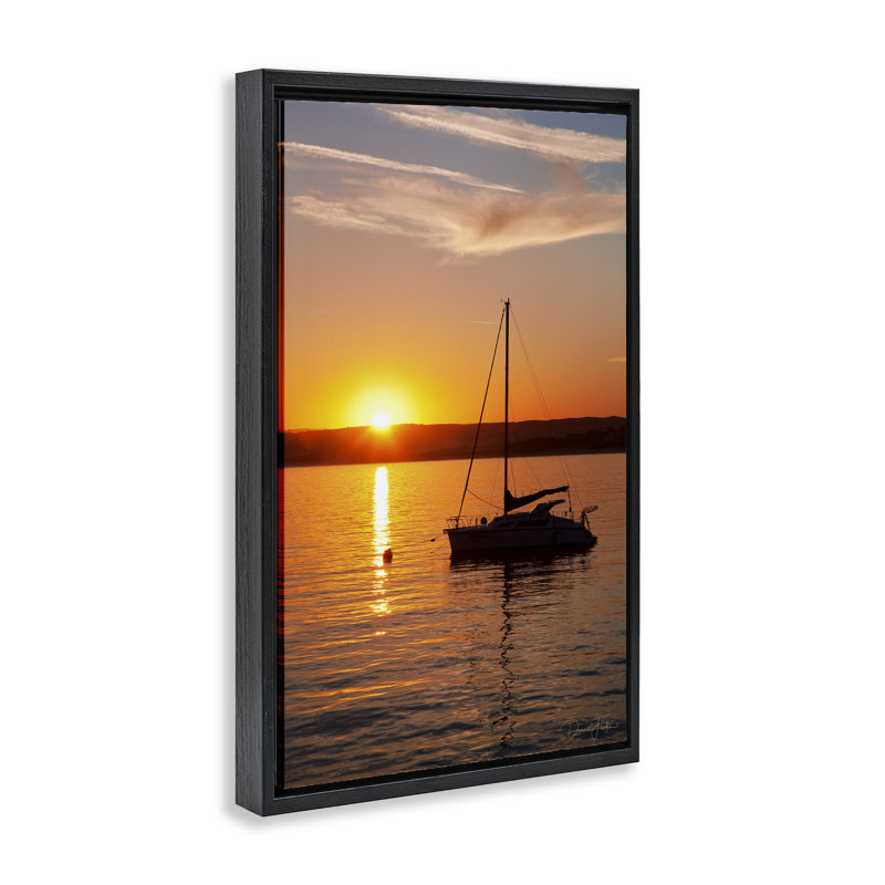 «Boat Ride at Sunset», toile flottante encadrée par Dennis Frates, Cadre flottant noir de jais, H 25 po x l 17 po