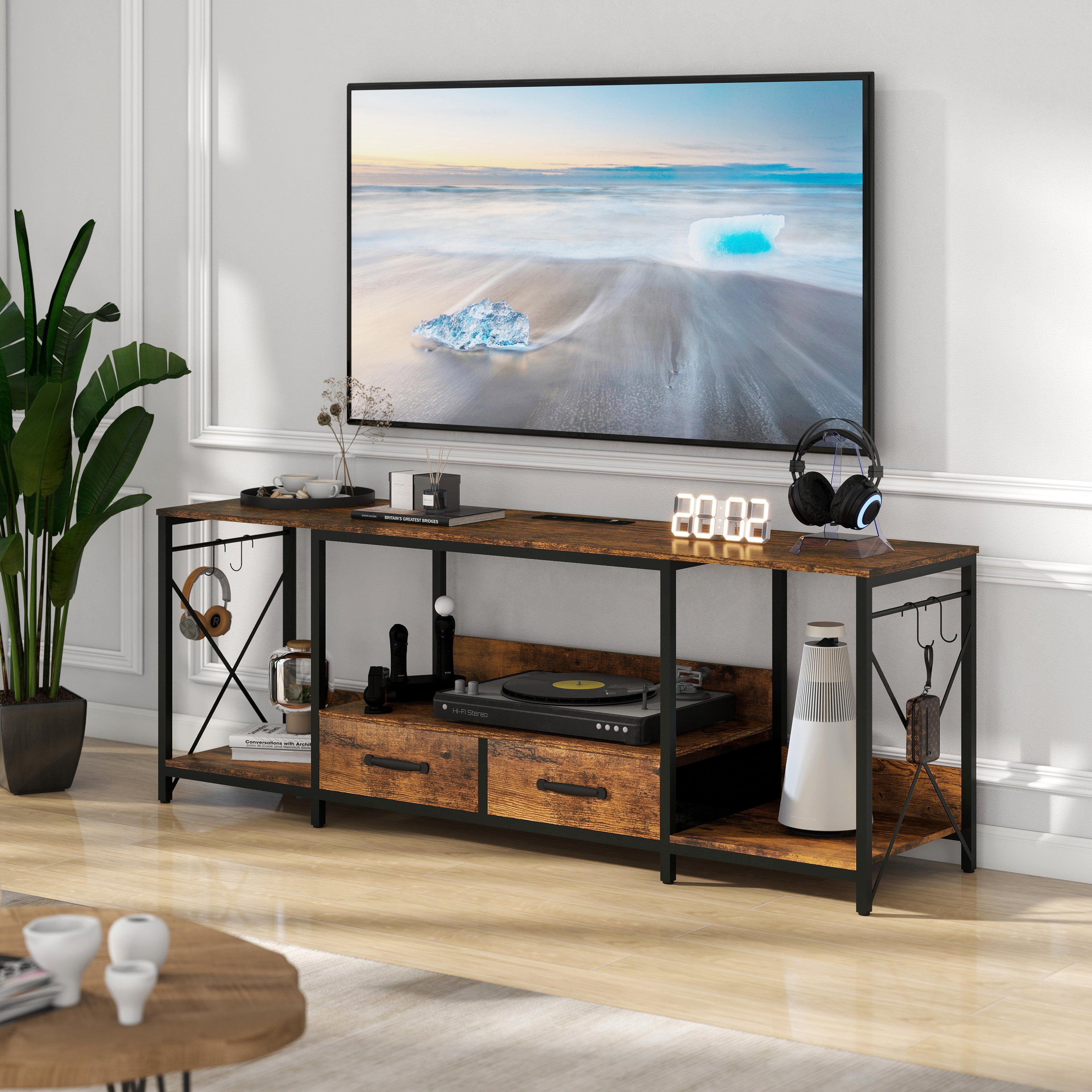 Wrought Studio™ LED TV Stand With Storage Drawers, Power Outlets & USB ...