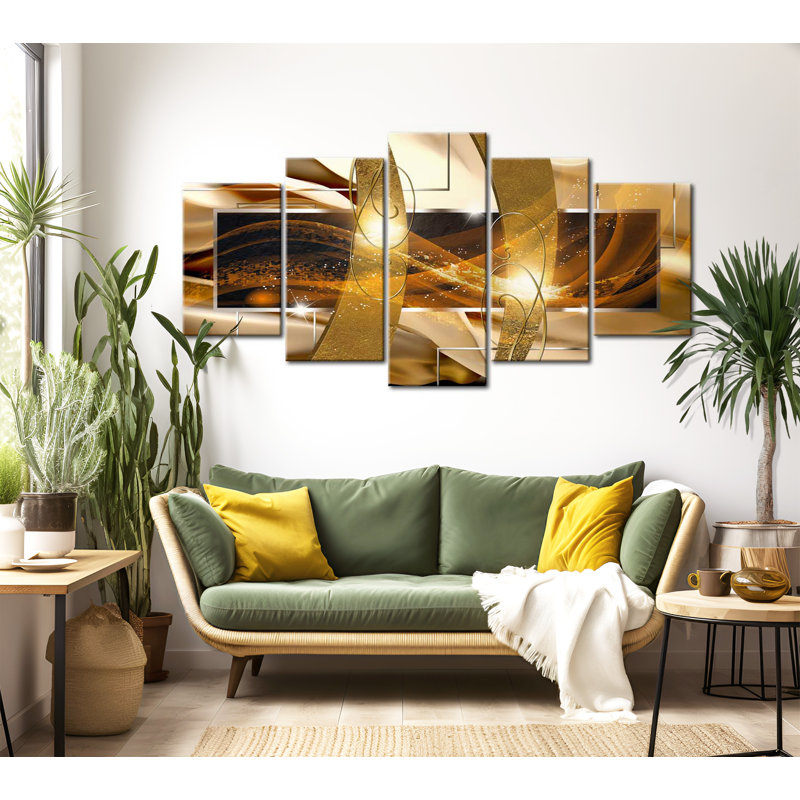 Golden Lava On Canvas - 5 Pieces, 40" H x 80" W x 0.7" D