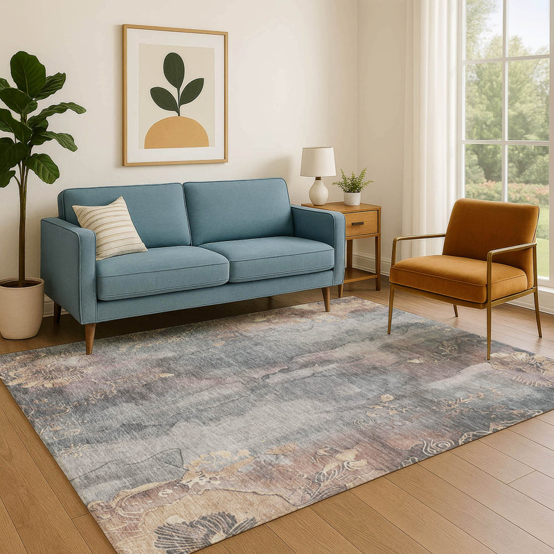 Premium Machine Washable Crestover AMF1869 Floral Rug, Rectangle 5' x 7'6"
