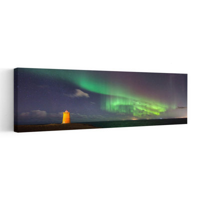 Northern Lights Lighthouse by Judith Kuhn - Wrapped Canvas Panoramic Print