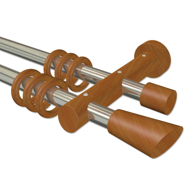 Manassas Curtain Pole Set, 5cm H x 280cm W x 18cm D, Stainless Steel/Cherrywood Lacquered