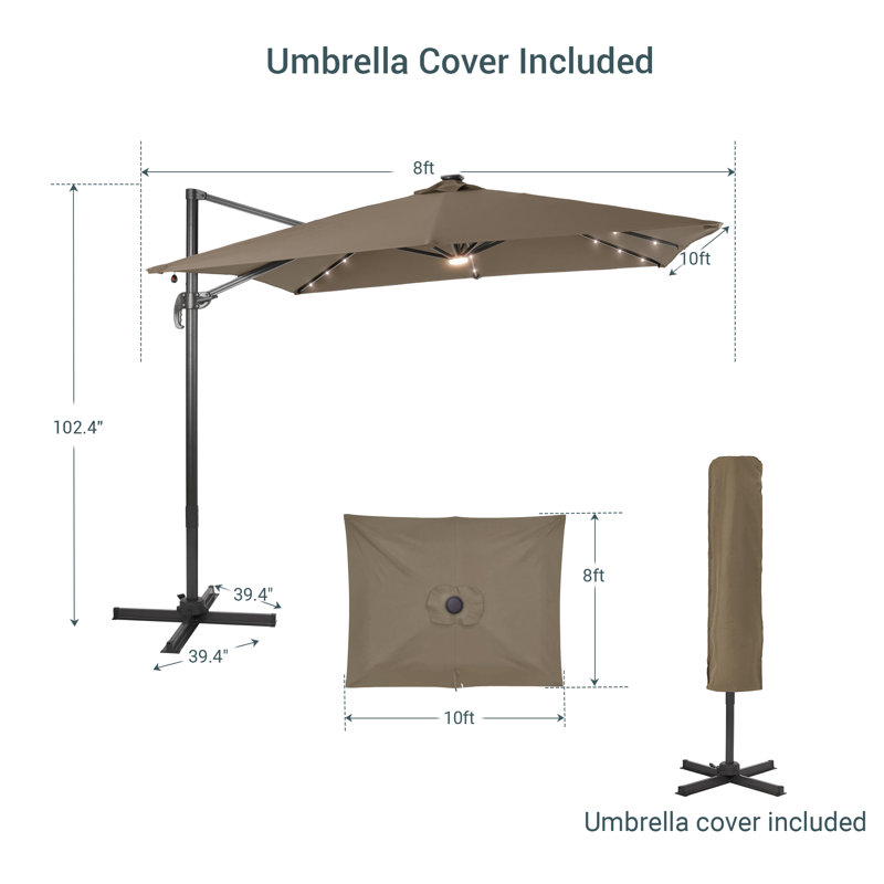 Parasol lumineux en porte-à-faux 10 pi x 8 pi Ernie, Taupe