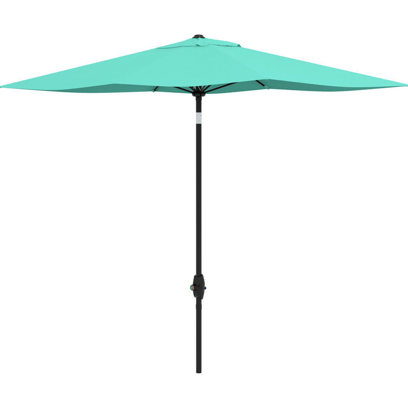 Parasol de patio de 6,5 pi x 10 pi, couche de protection, manivelle et inclinaison réglable, parasol de patio rectangulaire bleu sarcelle, protection, forme d'inclinaison simple,