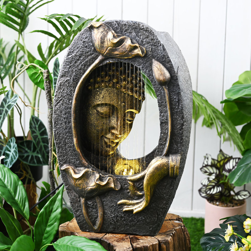 Floor Buddha Statue Resin With Waterfalls With LED Light And Auto Pump