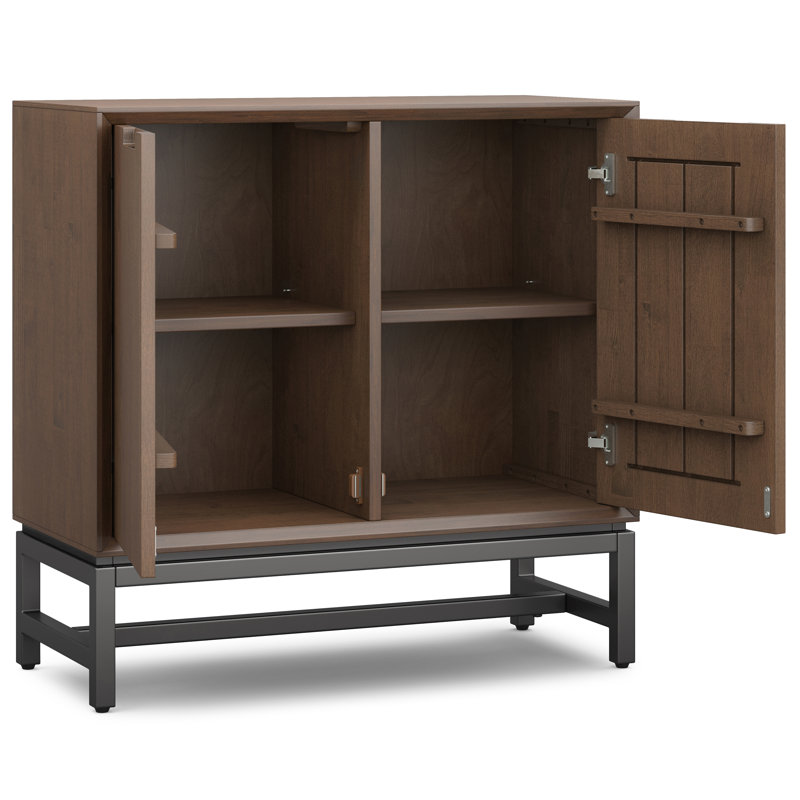 Banting 32"W Solid Wood Modern Industrial Low Storage Cabinet with Metal Base and Adjustable Shelves