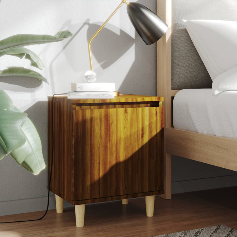 Spalding Bed Cabinet with Solid Wood Legs 40x30x50 cm, Brown Oak
