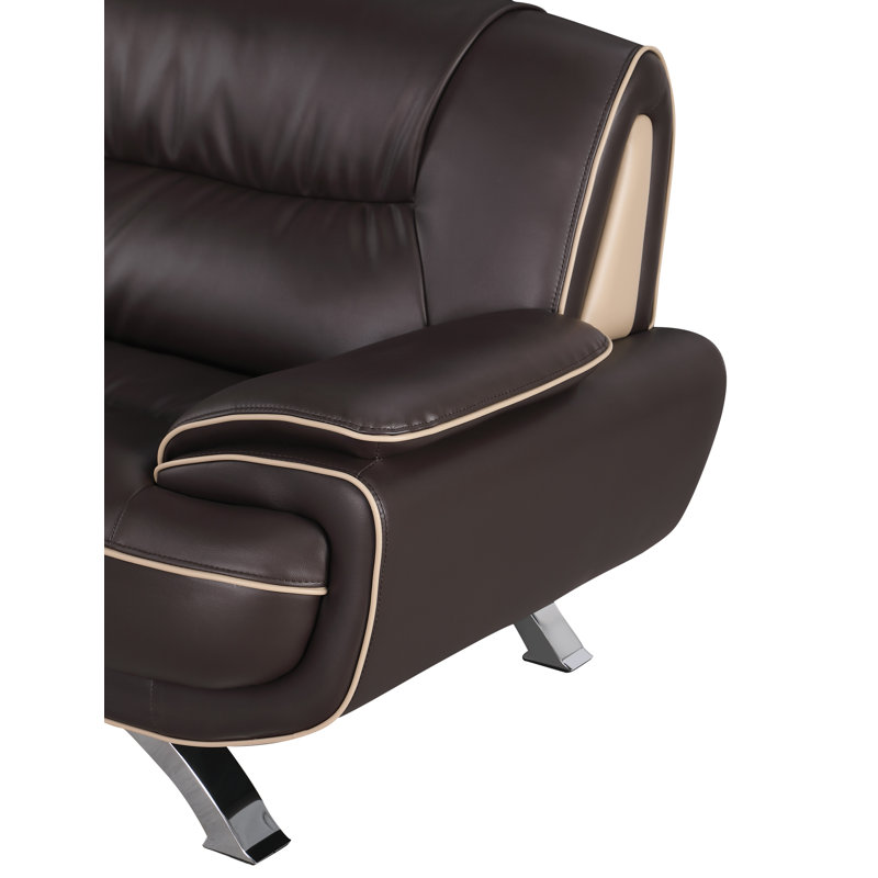  Fauteuil club brun en cuir avec accents argentés et rembourrage moelleux, Brown