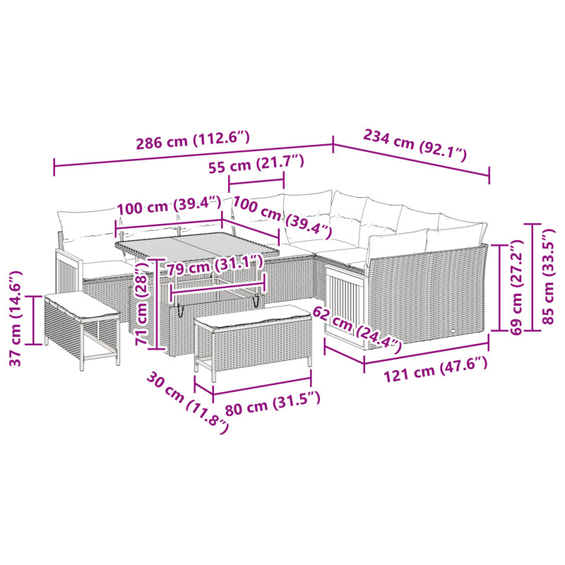 286cm Wide Patio Sofa with Cushions
