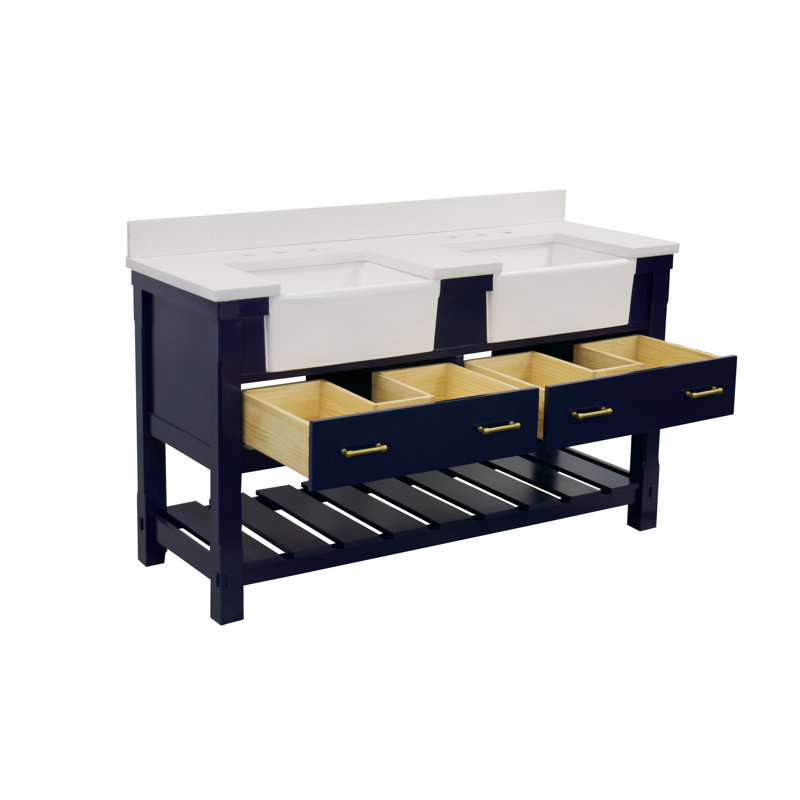 Ensemble de meuble-lavabo double 60 po Hitton, Bleu royal, Quartz